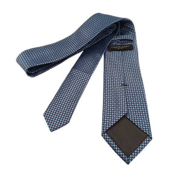 Pronto Uomo Silk Tie Men’s 62” Blue Gray Geometric Woven Corpcore Classic New - Picture 3 of 3